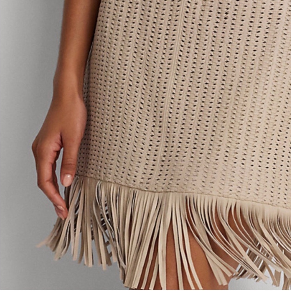 Ralph Lauren Fringe-Trim Woven Lambskin Leather Pencil Skirt NWT - Picture 5 of 14